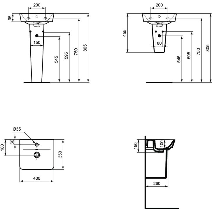 Ideal Standard Connect Air - Umývadielko Cube, 40x35x16 cm, s prepadom, otvor na batériu, čierna E0307V3