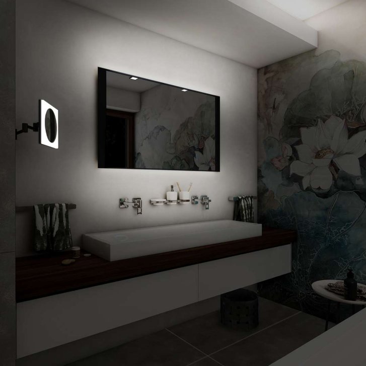 Nimco - Zrkadlo s LED osvetlením, 80x60 cm, dotykový senzor, hliník/čierna ZPC 41003V-90