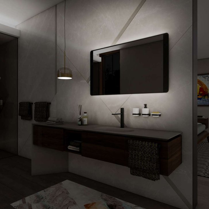 Nimco - Zrkadlo s LED osvetlením, 80x60 cm, dotykový senzor, hliník/čierna ZPC 42003V-90
