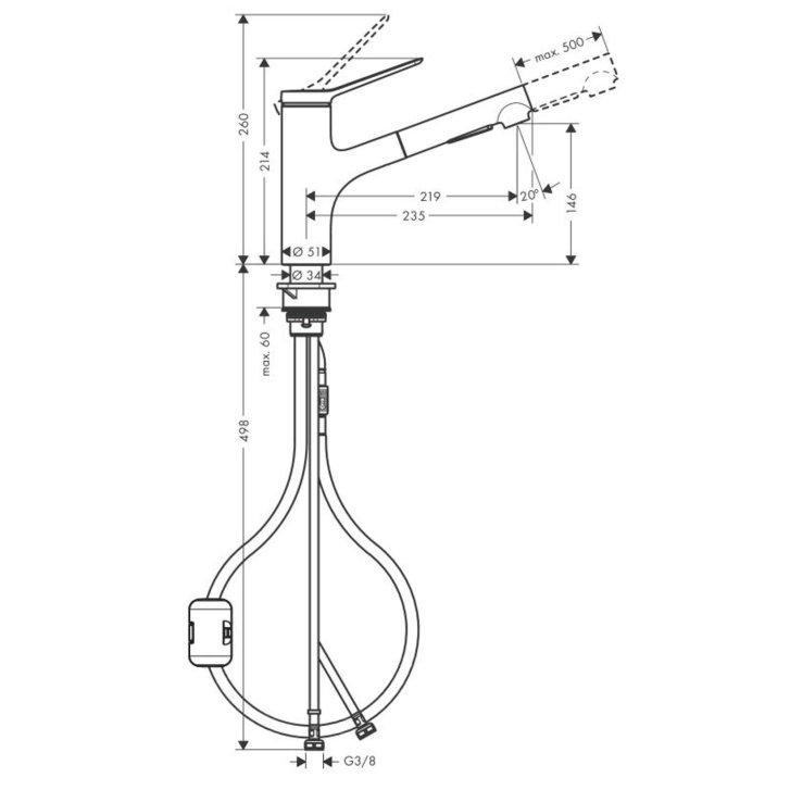 Hansgrohe Zesis M33 - Drezová batéria 150, s výsuvnou spŕškou, EcoSmart, chróm 74810000