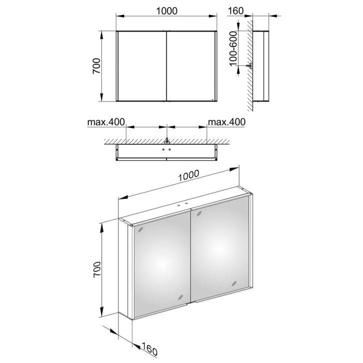 Keuco Royal Match - Zrkadlová skrinka s LED osvetlením, 100x70x16 cm, strieborný elox 12803171311