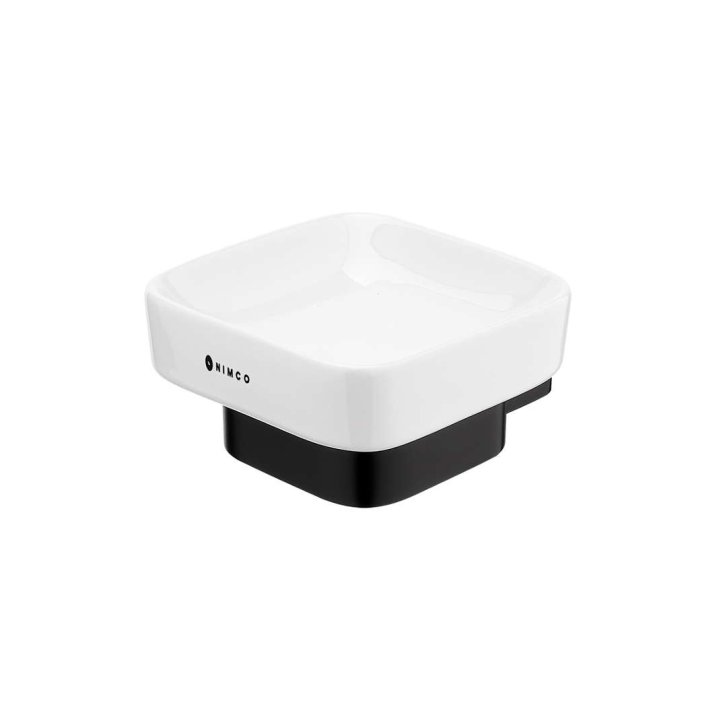 Nimco Kibo - Mydlovnička s držiakom, biela keramika/čierny mat Ki-14059K-90