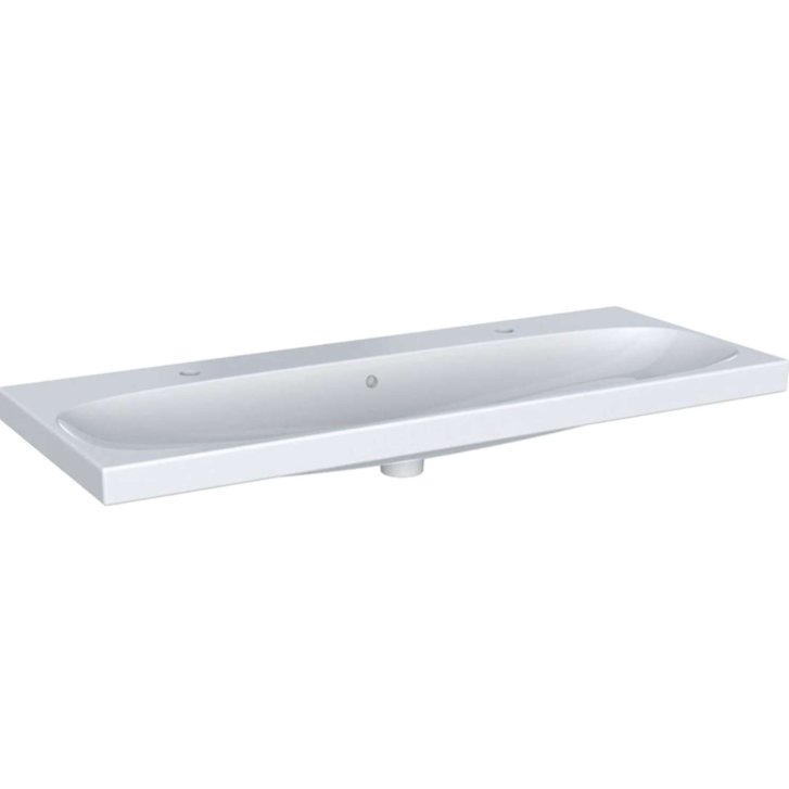 Geberit Acanto - Dvojumývadlo, 120x48 cm, s prepadom, 2 otvory na batérie, KeraTect, biela 501.880.00.2