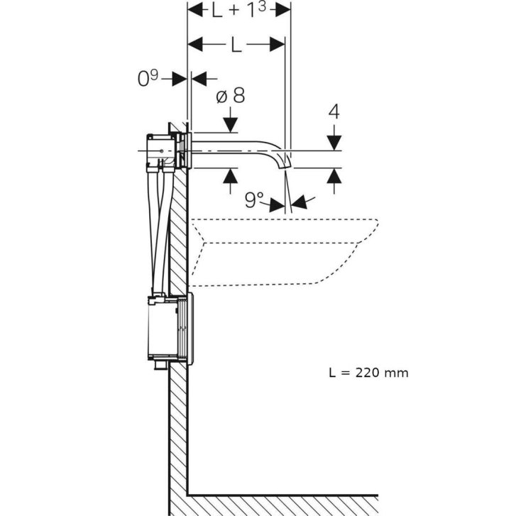 Geberit Piave - Termostatická elektronická umývadlová batéria pod omietku, batériové napájanie, easy to clean, chróm 116.288.21.1