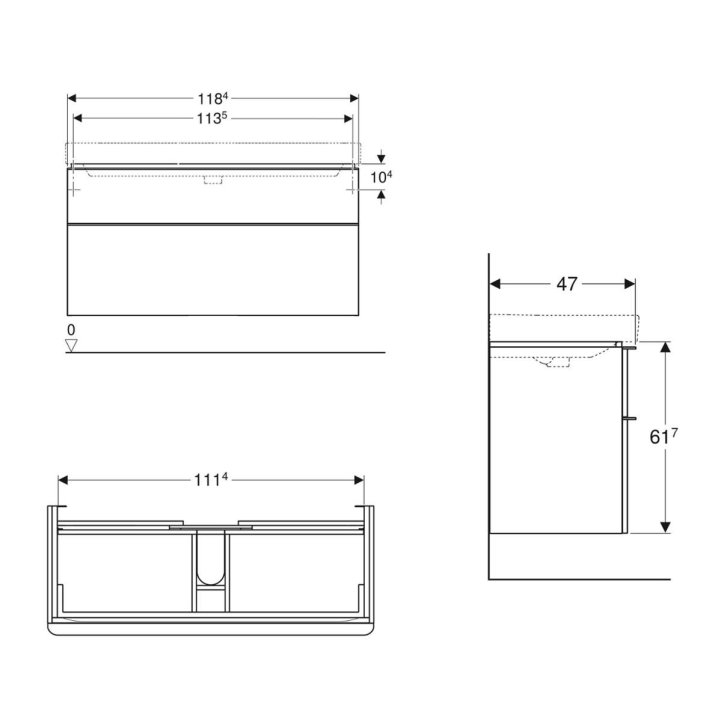 Geberit Smyle Square - Umývadlová skrinka, 118x47x62 cm, 2 zásuvky, lesklá biela/matná biela 500.355.00.1
