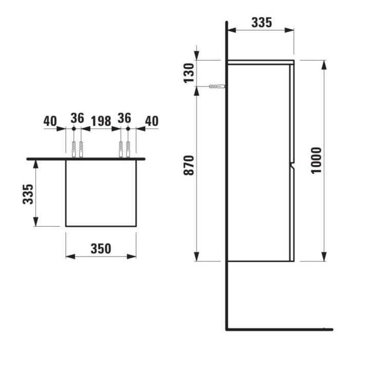 Laufen Pro S - Bočná skrinka, 100x35x34 cm, pánty vpravo, svetlý dub H4831120954791