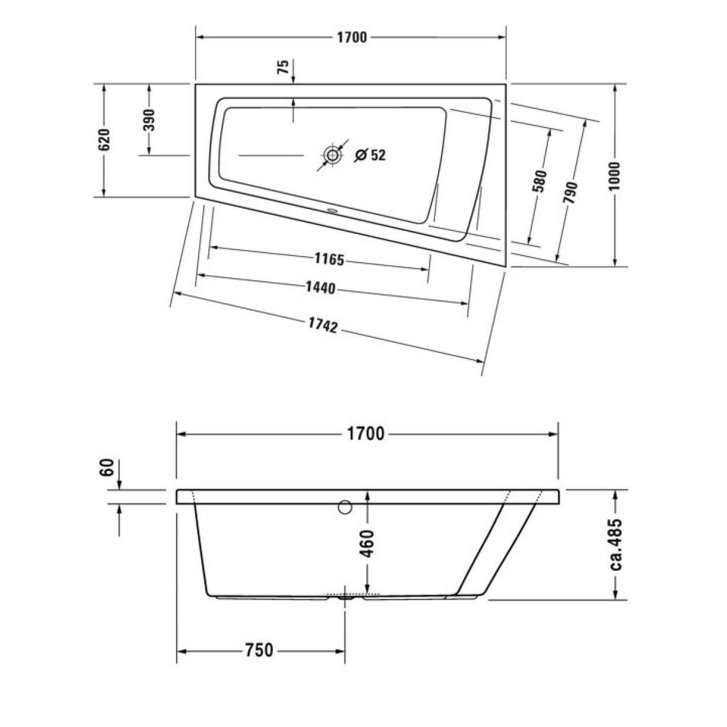 Duravit Paiova - Vaňa asymetrická, 170x100 cm, pravá, biela 700213000000000