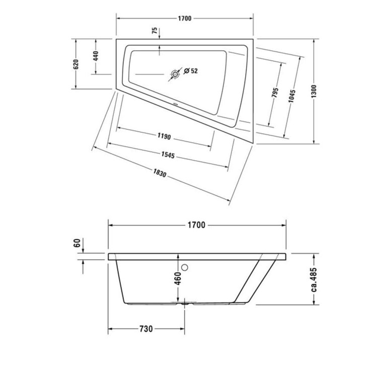 Duravit Paiova - Vaňa asymetrická, 170x130 cm, pravá, biela 700215000000000