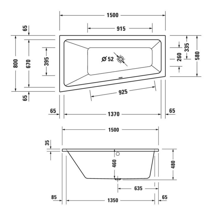Duravit Duravit No.1 - Vaňa asymetrická, 150x80 cm, ľavá, biela 700504000000000