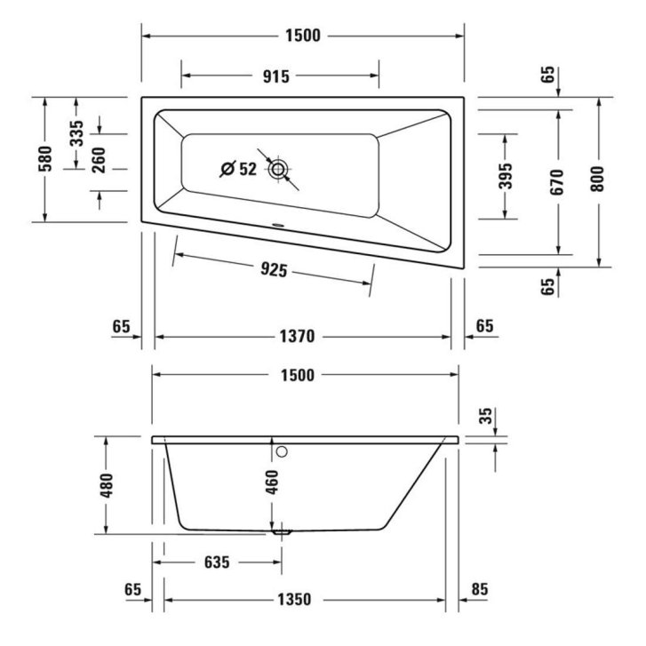 Duravit Duravit No.1 - Vaňa asymetrická, 150x80 cm, pravá, biela 700505000000000