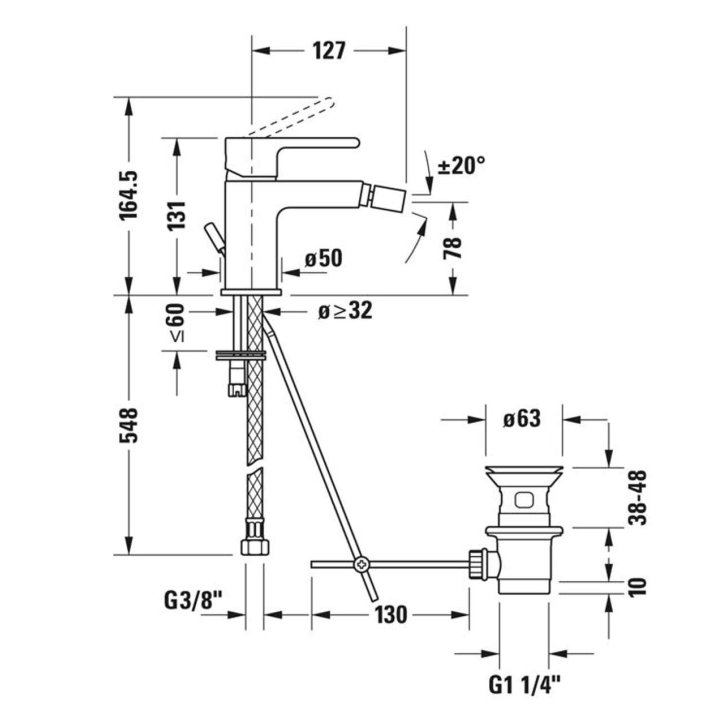 Duravit B.2 - Bidetová batéria s výpustom, chróm B22400001010