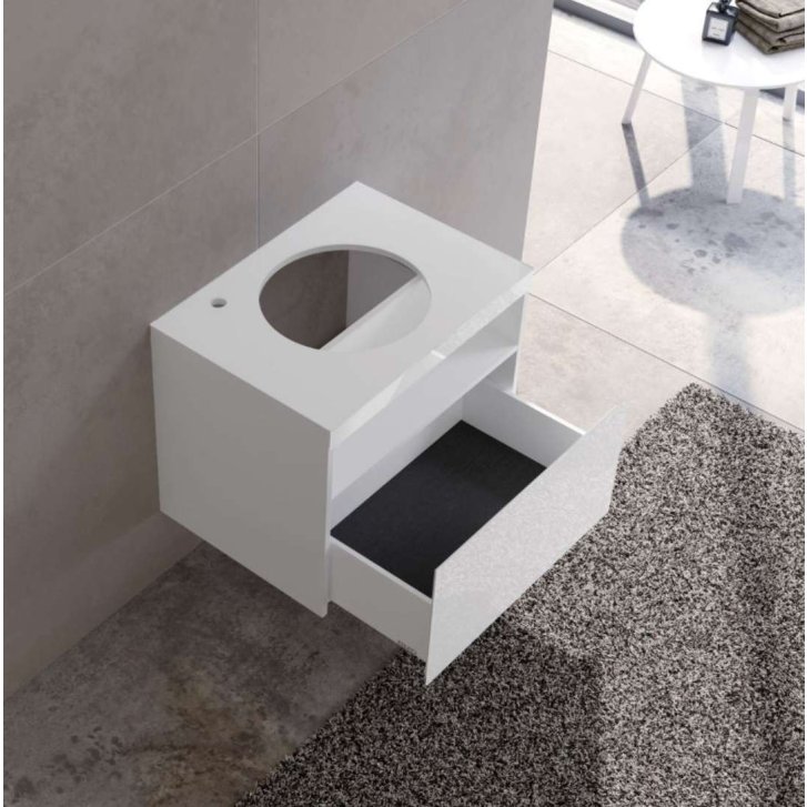 Keuco Stageline - Umývadlová skrinka, 65x55x49 cm, s výrezom na umývadlo a batériou vľavo, biela 32854300000