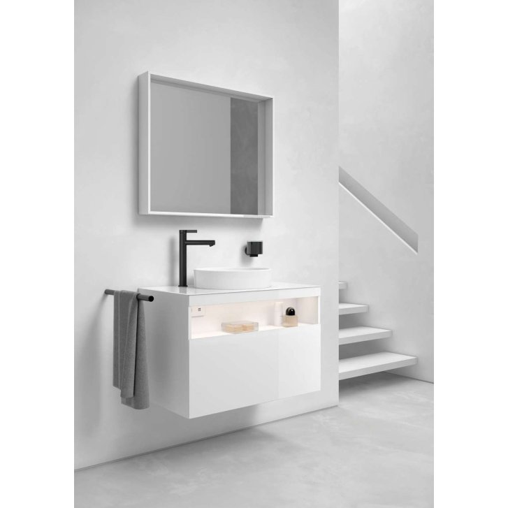 Keuco Stageline - Umývadlová skrinka, 65x55x49 cm, s výrezom na umývadlo, s osvetlením a USB, biela 32853300100