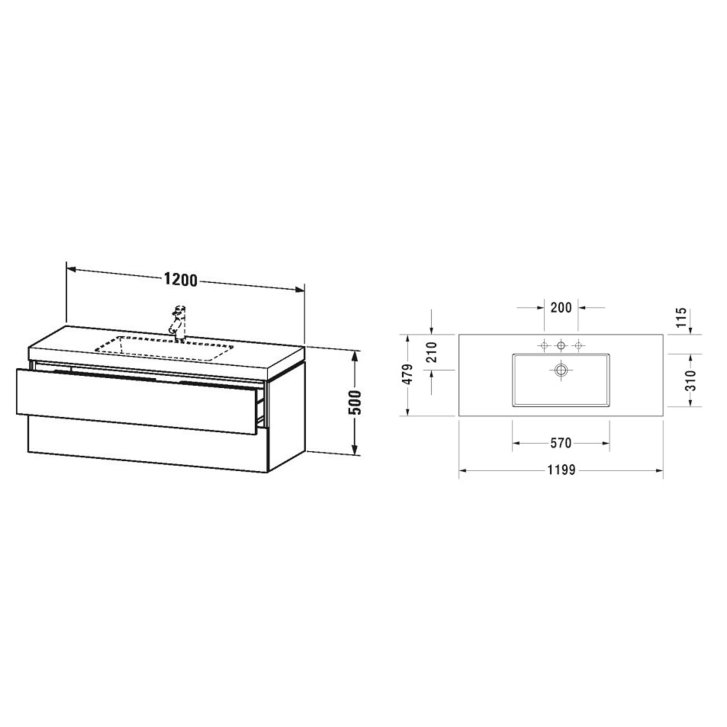Duravit L-Cube - Skrinka s umývadlom, 50x120x48 cm, 2 zásuvky, biela vysoký lesk LC6929O2222