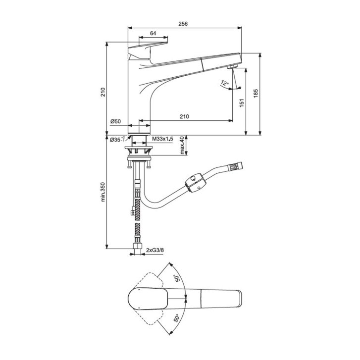 Ideal Standard CeraPlan - Drezová batéria s výsuvnou koncovkou, BlueStart, chróm BD332AA