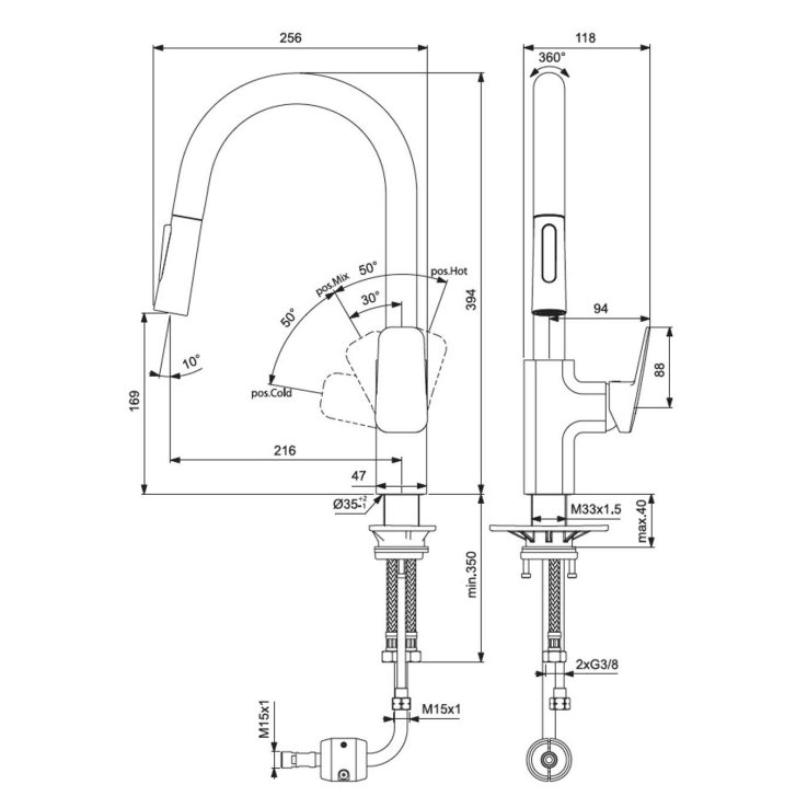 Ideal Standard CeraPlan - Drezová batéria s výsuvnou koncovkou, BlueStart, chróm BD338AA