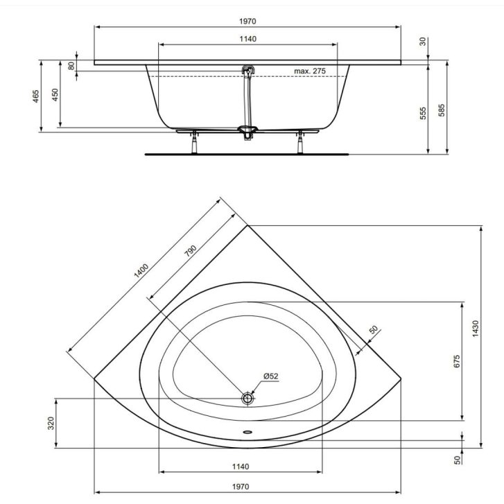 Ideal Standard i.Life - Rohová vaňa, 140x140 cm, biela T476601