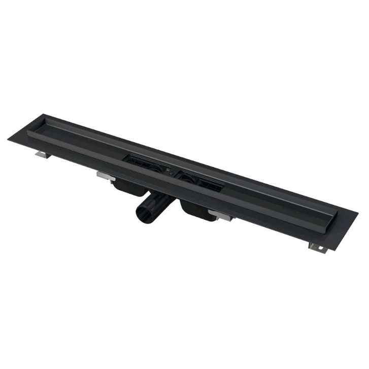 Alca - Sprchový žľab 75 cm, s okrajom pre perforovaný rošt, čierna mat APZ101BLACK-750