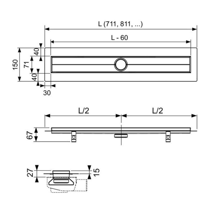 Tece TECEdrainline - Sprchový žľab 80 cm, s tesniacou páskou Seal System, nerezová 600800