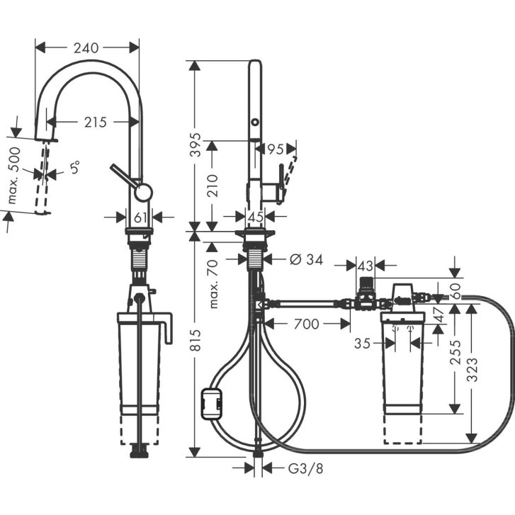 Hansgrohe Aqittura M91 - Drezová batéria s výsuvnou koncovkou a filtráciou, chróm 76801000