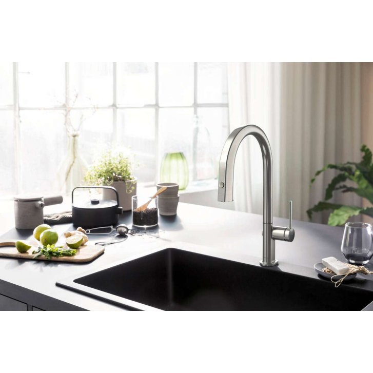 Hansgrohe Aqittura M91 - Drezová batéria s výsuvnou koncovkou a filtračnou hlavicou, vzhľad nerezová 76803800