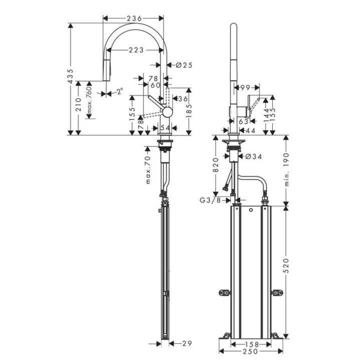 Hansgrohe M54 - Drezová batéria Talis s výsuvnou spŕškou, sBox, kefovaný čierny chróm 72801340