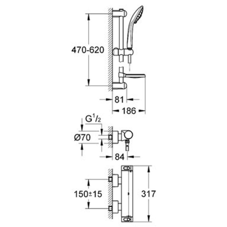 Grohe Grohtherm 2000 - Termostatická sprchová batéria, sprchová súprava 60 cm, chróm 34195001