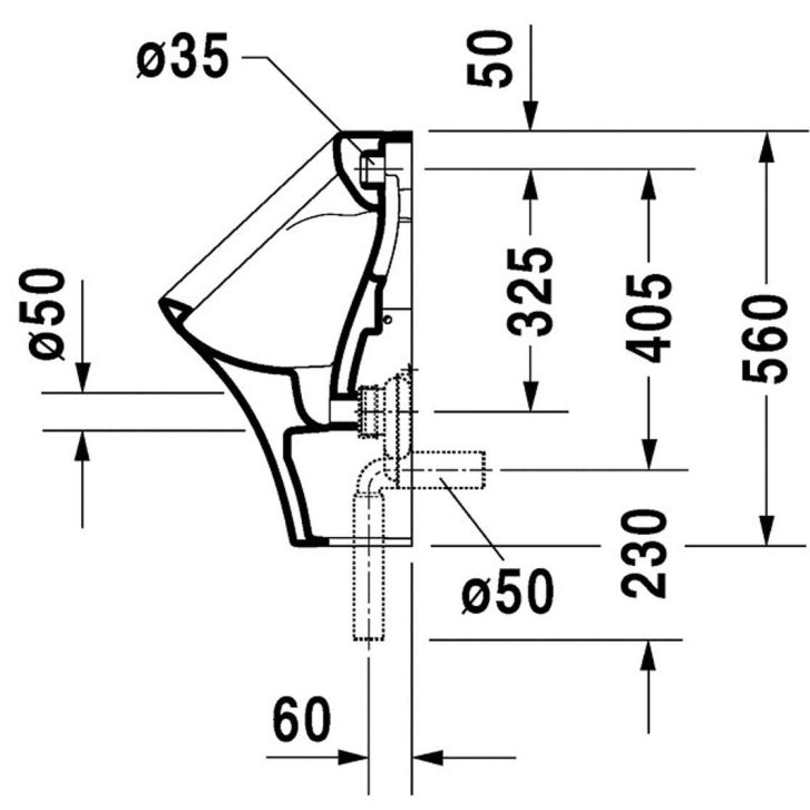 Duravit DuraStyle - Pisoár, zadný prívod vody, biela 2804300000