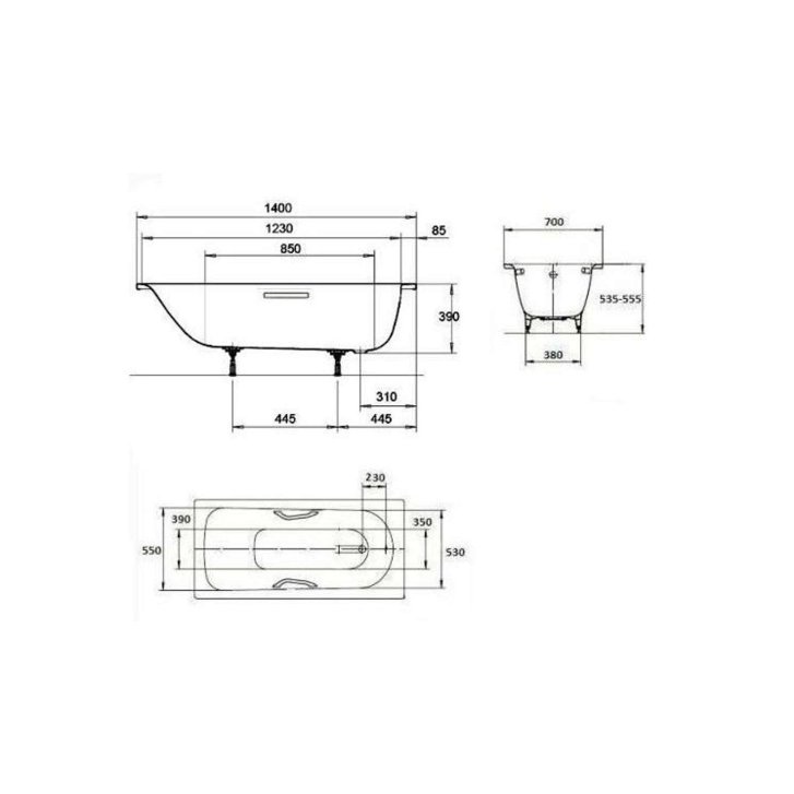Kaldewei Advantage - Obdĺžniková vaňa Saniform Plus 360-1, 140x70 cm, biela - vaňa, celoplošný antislip, Perl-Effekt 111534013001
