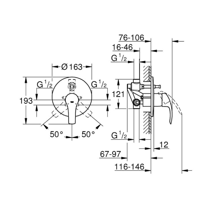 Grohe Eurosmart - Vaňová batéria pod omietku s telesom, chróm 33305002