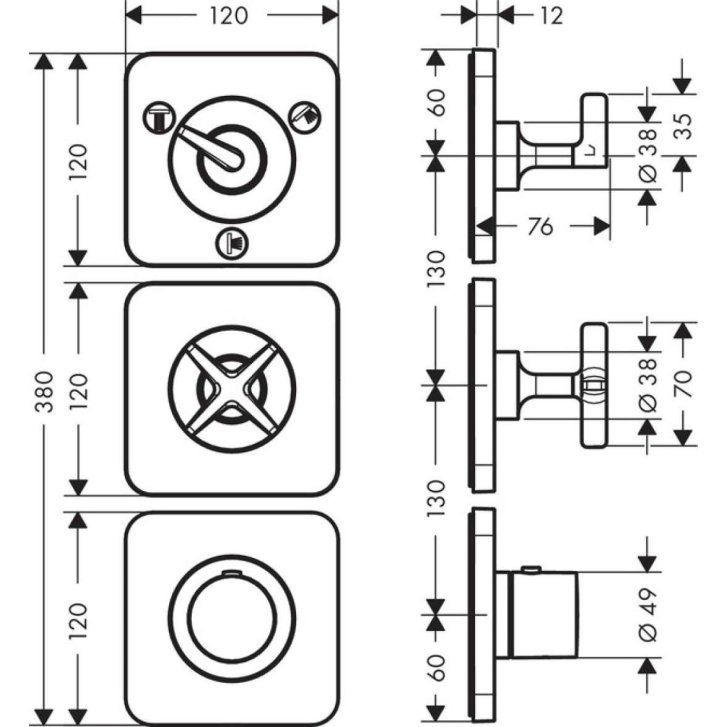 Axor Citterio E - Termostatická batéria pod omietku, na 3 spotrebiče, chróm 36704000