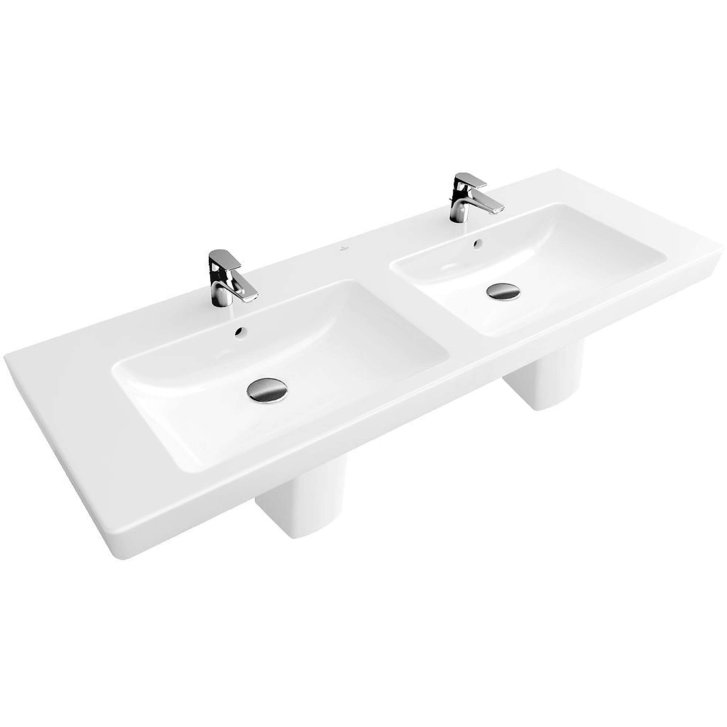 Villeroy & Boch Subway 2.0 - Dvojumývadlo, 130x47 cm, s prepadom a otvormi na batérie, biela 7175D001