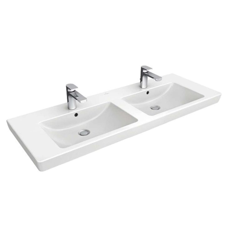 Villeroy & Boch Subway 2.0 - Dvojumývadlo nábytkové, 130x47 cm, s prepadom a otvormi na batérie, CeramicPlus, biela 7175D0R1