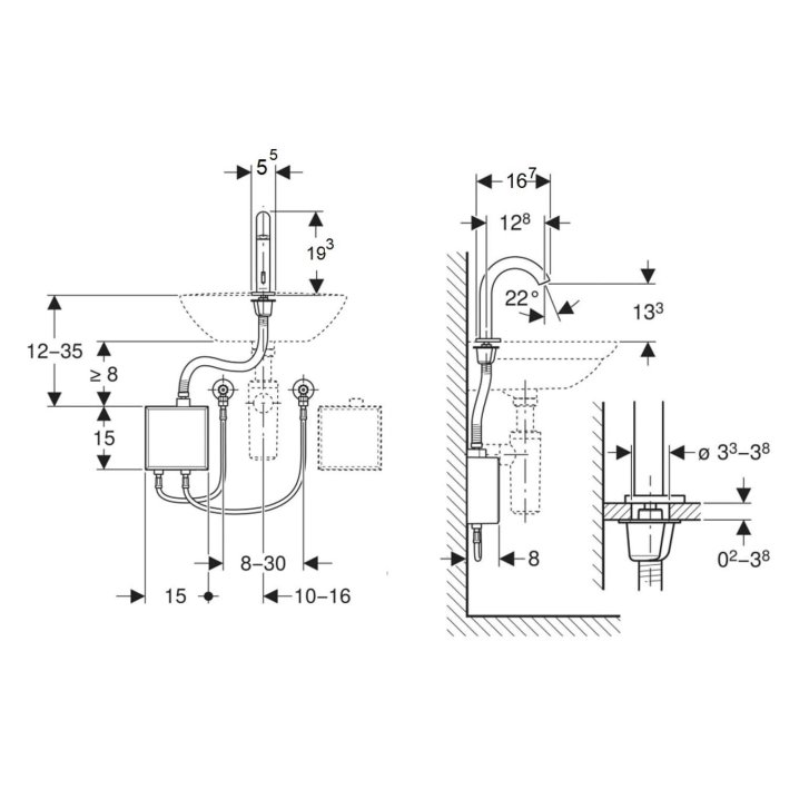 Geberit Piave - Elektronická termostatická umývadlová batéria, batériové napájanie, easy to clean, kefovaná nerezová 116.168.SN.1