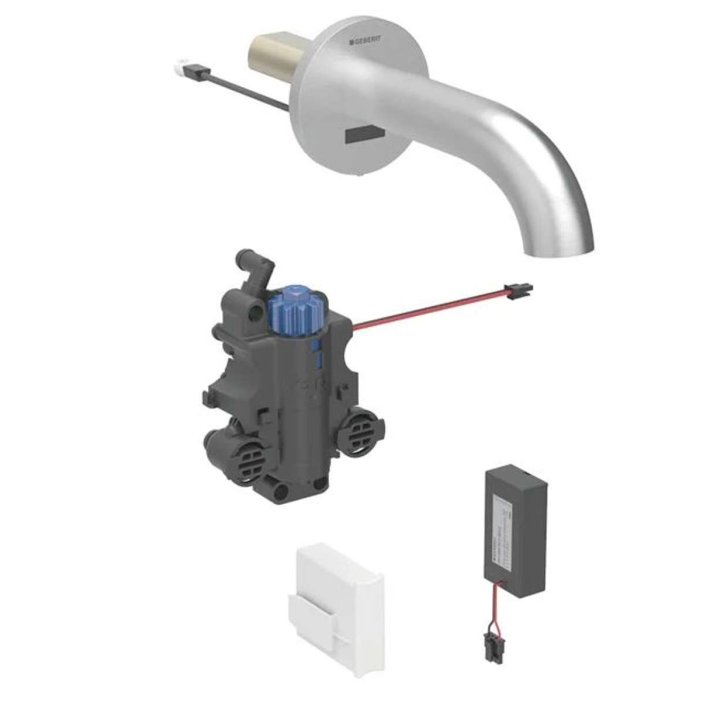 Geberit Piave - Termostatická elektronická umývadlová batéria pod omietku, batériové napájanie, easy to clean, kefovaná nerezová 116.268.SN.1