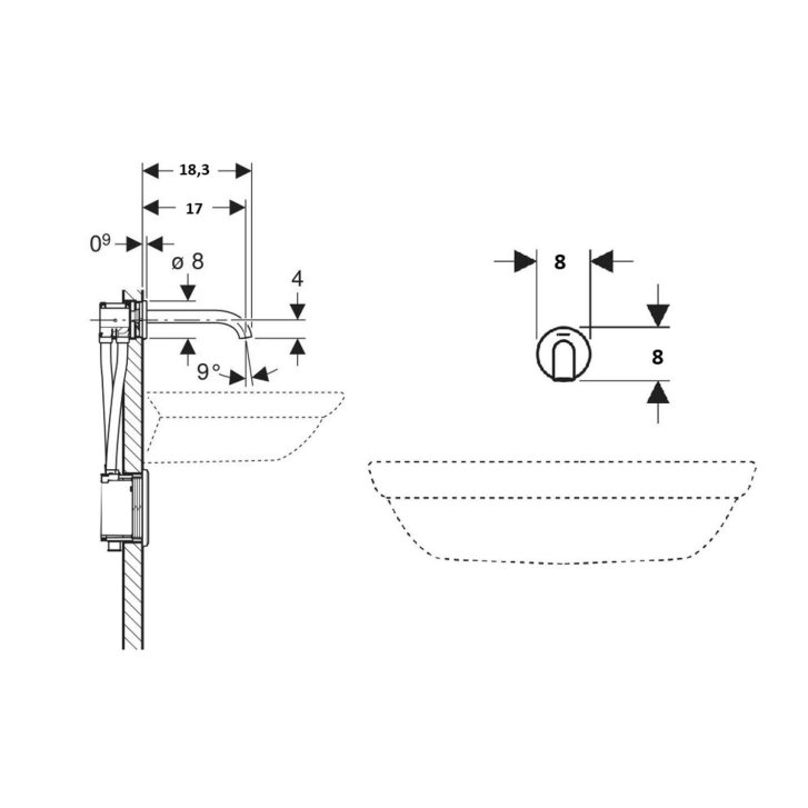 Geberit Piave - Termostatická elektronická umývadlová batéria pod omietku, batériové napájanie, easy to clean, kefovaná nerezová 116.268.SN.1