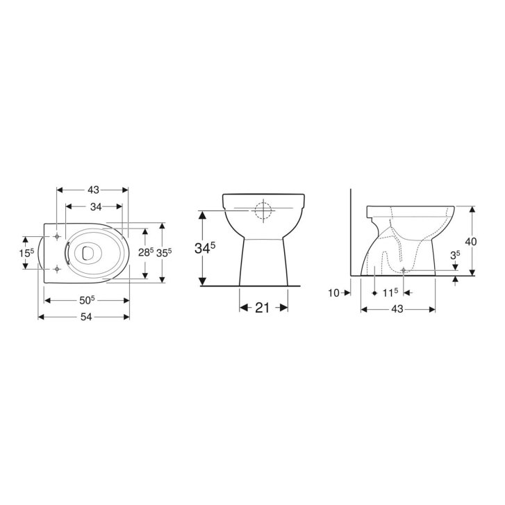 Geberit Selnova - Stojace WC, spodný odpad, Rimfree, biela 500.399.01.7