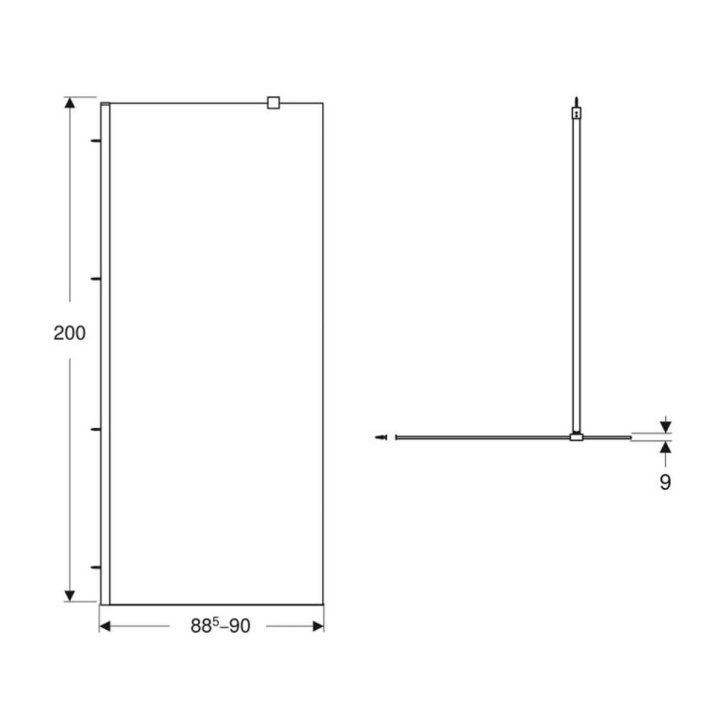 Geberit GEO - Sprchová stena Walk-In, 90x200 cm, strieborná/číre sklo 560.129.00.2