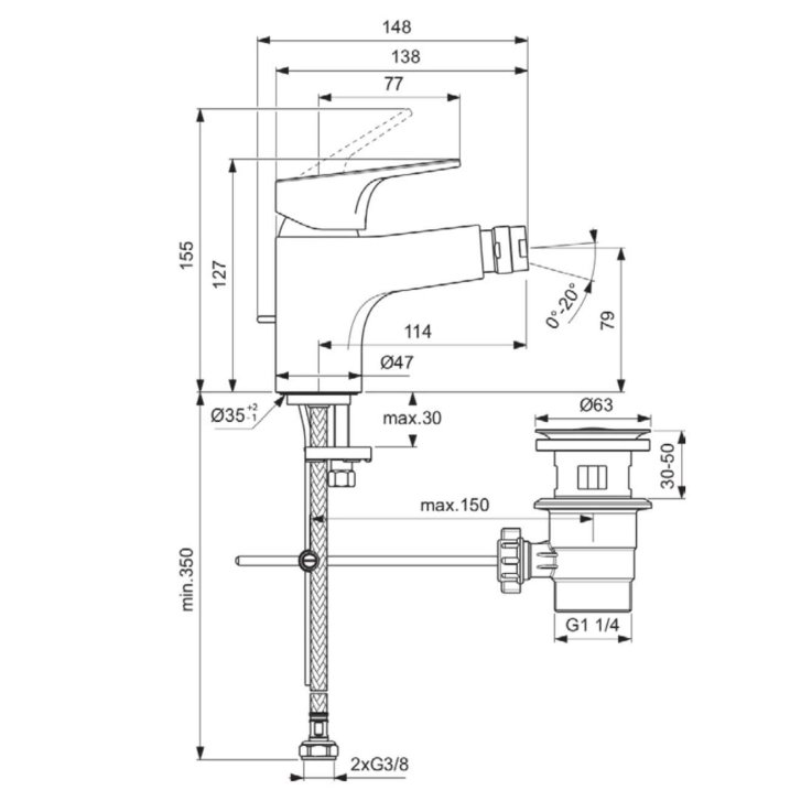 Ideal Standard Cerabase - Bidetová batéria s výpusťou, chróm BC839AA