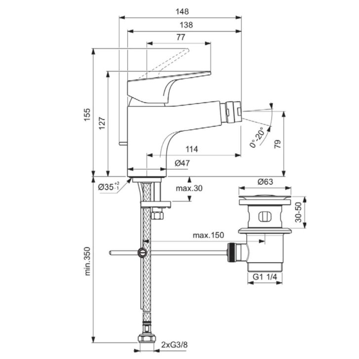 Ideal Standard Cerabase - Bidetová batéria s výpusťou, chróm BC840AA