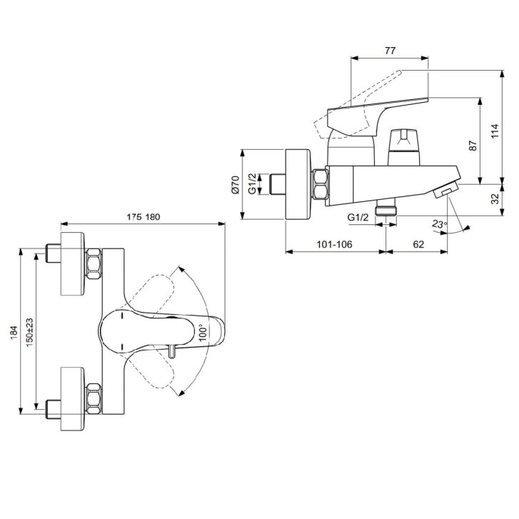 Ideal Standard Cerabase - Vaňová batéria, chróm BD594AA