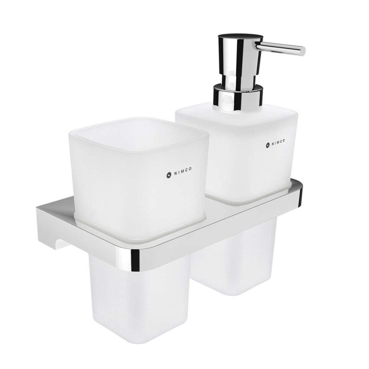 Nimco Maya - Dávkovač mydla a pohárik s držiakom, matné sklo/chróm MA 2905831H-26