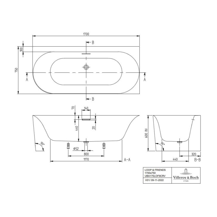 Villeroy & Boch Loop&Friends - Vaňa 170x75 cm, pravá, alpská biela UBA170LOF9CR00V-01
