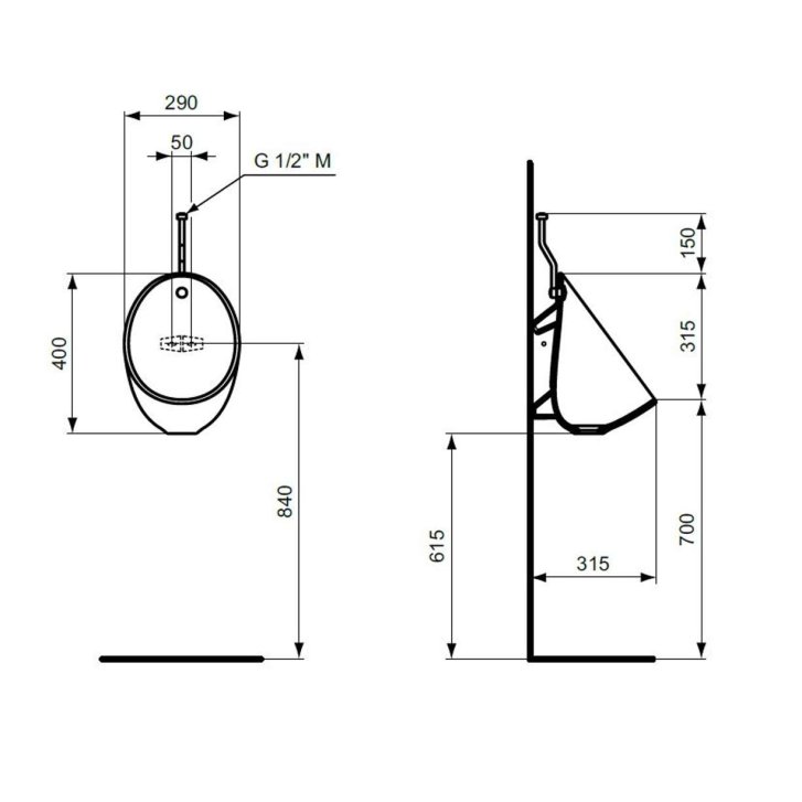 Ideal Standard Eurovit - Pisoár, horný prívod vody, biela E253401