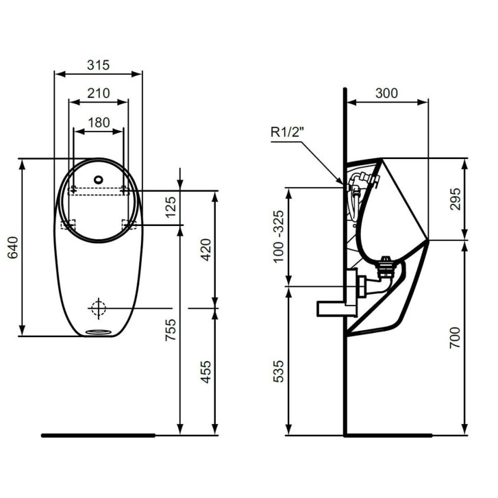 Ideal Standard i.Life - Pisoár, zadný prívod vody, biela E253701