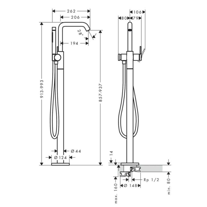 Hansgrohe Tecturis S - Vaňová batéria do podlahy, chróm 73440000