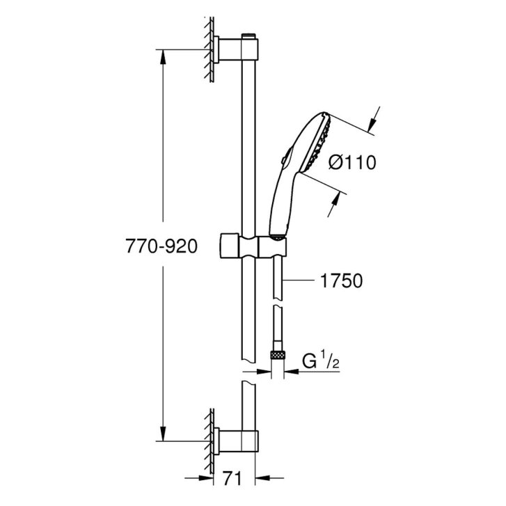 Grohe Vitalio Start - Set sprchovej hlavice, tyče a hadice, 3 prúdy, chróm 26956001