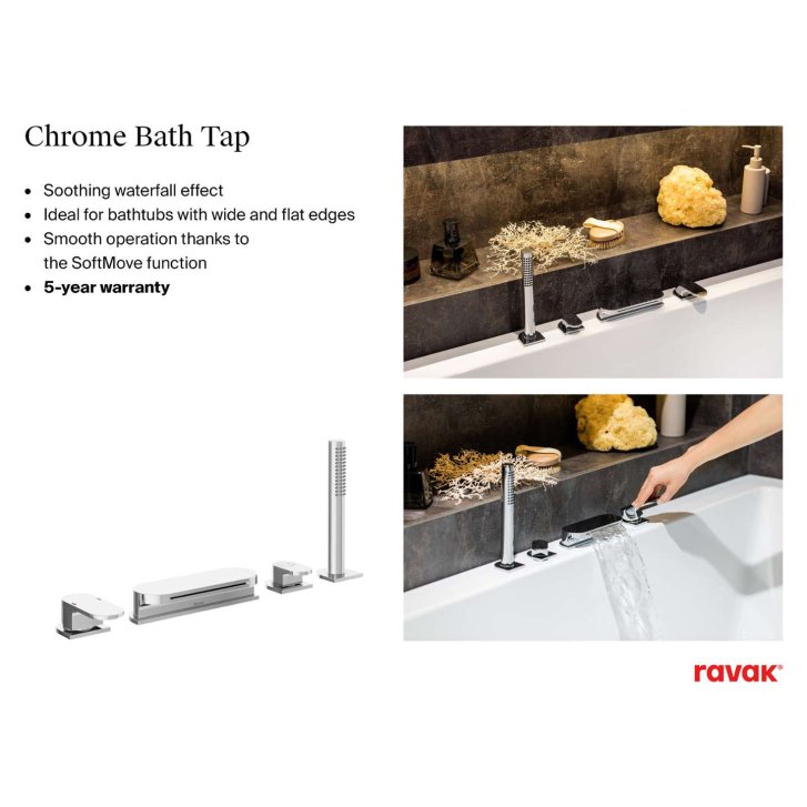 Ravak Chrome - Batéria na okraj vane, 4-otvorová inštalácia, chróm X070073