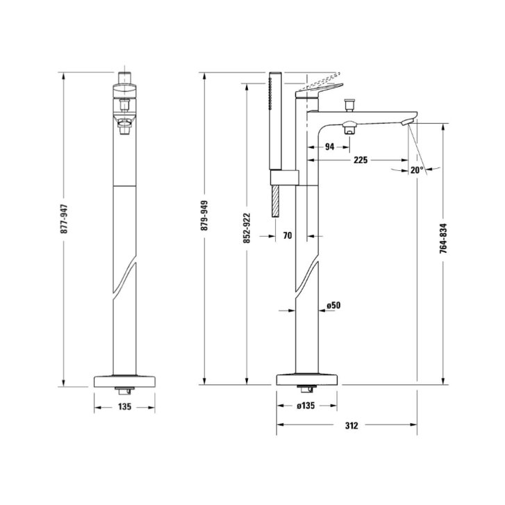 Duravit Wave - Vaňová batéria do podlahy, kefovaný bronz WA5250000004