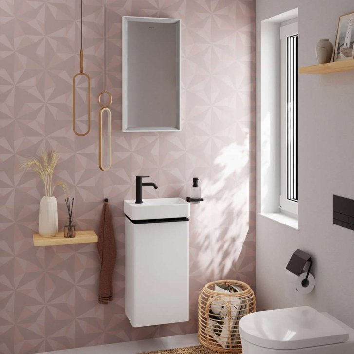 Hansgrohe Xelu Q - Umývadlová skrinka, 63x34x27 cm, 1 dvierka, pánty vpravo, lesklá biela/matná čierna 54015670